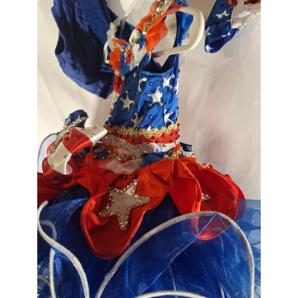 Patriotic Glitz Pageant Dress Red White Blue Stars Stripes Cupcake Skirt Set